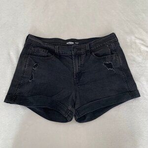Old Navy boyfriend‎ mid-rise black distressed stretch denim jean shorts
